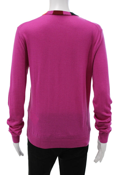 Paul Smith Unisex Pullover Sweater Pink 100% Wool Crew Neck Long Sleeve Size M