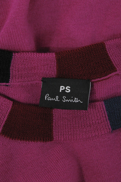 Paul Smith Unisex Pullover Sweater Pink 100% Wool Crew Neck Long Sleeve Size M