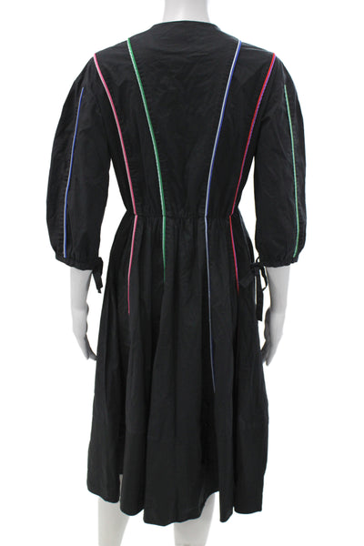 Maje Women Striped Black Long Sleeve Round Neck Full Length Dress Size 2