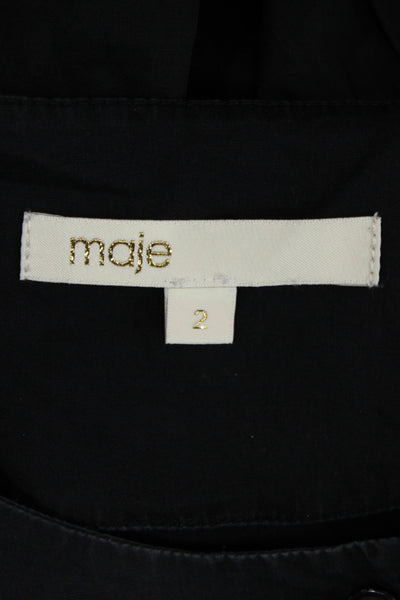 Maje Women Striped Black Long Sleeve Round Neck Full Length Dress Size 2