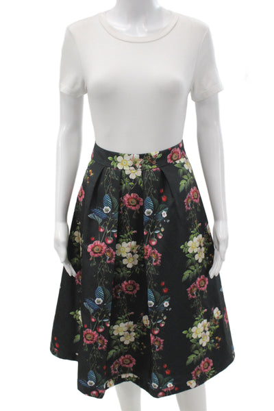 Ted Baker London Womens A-Line Floral Knee Length Black Skirt Size 2