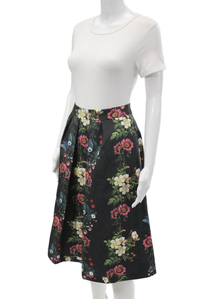 Ted Baker London Womens A-Line Floral Knee Length Black Skirt Size 2