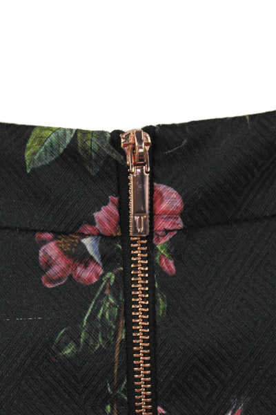 Ted Baker London Womens A-Line Floral Knee Length Black Skirt Size 2