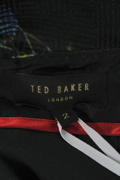 Ted Baker London Womens A-Line Floral Knee Length Black Skirt Size 2