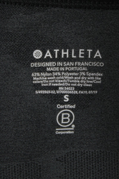 Athleta Women Basic Black Camouflage T-Shirt Round Neck Short Sleeve Size S