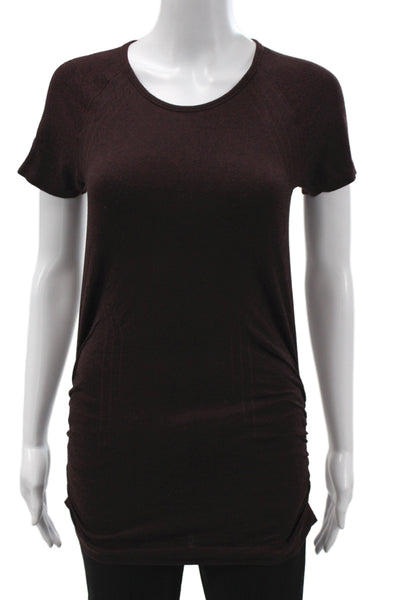 Athleta Womens Basic Tunic Cotton Short Sleeve Brown Round Neck Size S