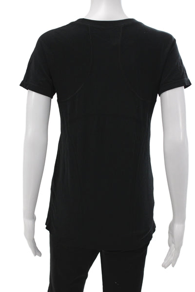 Athleta Women Basic Black Cotton T-Shirt Short Sleeve Round Neck Graphic Size M