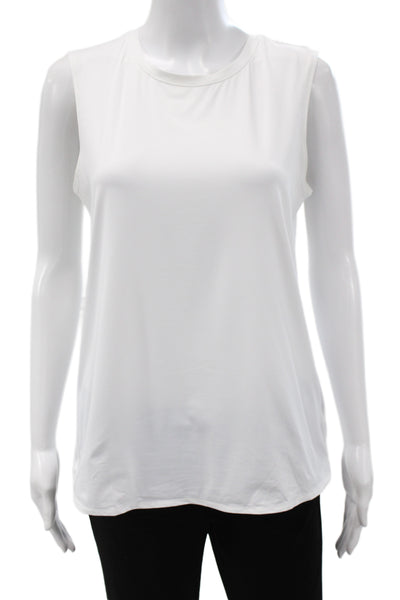 Athleta Womens White Basic Sleeveless Tank Crew Neck Nylon Lycra Size S