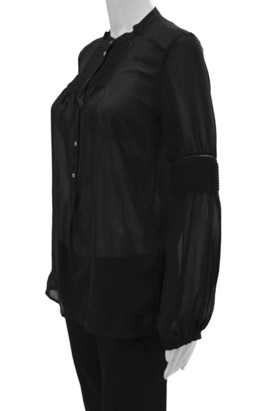 Zara Basic Women Black Chiffon High Neck Long Sleeve Blouse Size S
