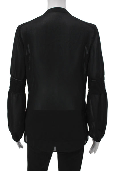Zara Basic Women Black Chiffon High Neck Long Sleeve Blouse Size S