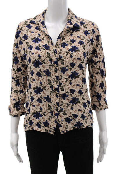 Scarlet Roos Womens Button-Up Collared Cotton Lace Floral Blouse Beige Size 1