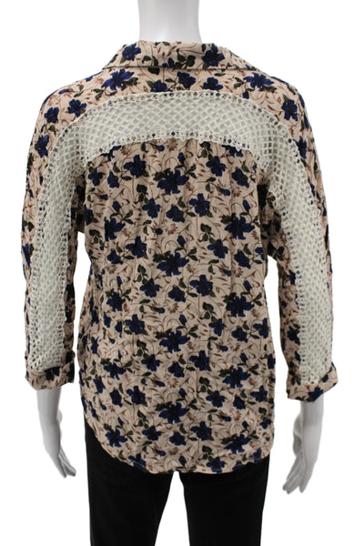 Scarlet Roos Womens Button-Up Collared Cotton Lace Floral Blouse Beige Size 1