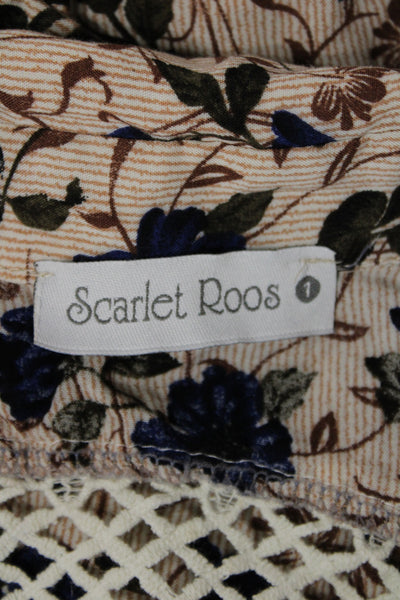Scarlet Roos Womens Button-Up Collared Cotton Lace Floral Blouse Beige Size 1