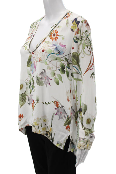 Zara Woman Women Basic Floral V Neck Button Long Sleeve Viscose Blouse Size S
