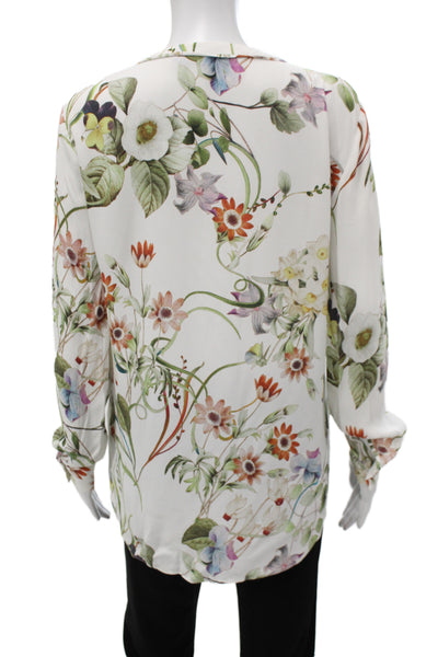 Zara Woman Women Basic Floral V Neck Button Long Sleeve Viscose Blouse Size S