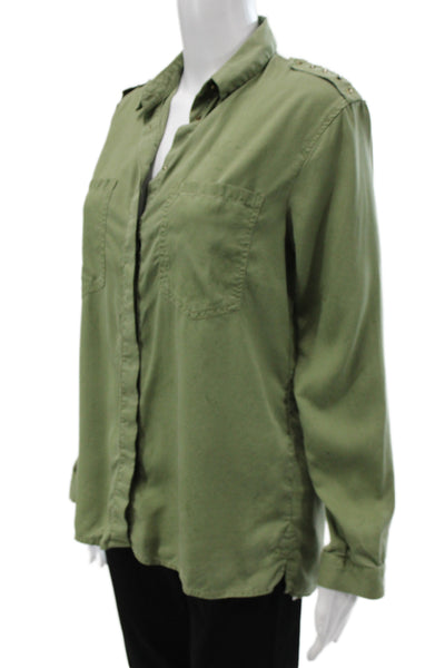 Zara Basic Womens Army Green Collared Button Up Blouse Long Sleeve Size XS