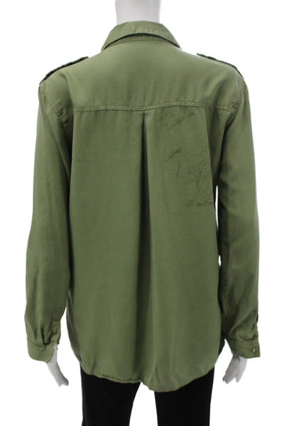 Zara Woman Women Basic Floral V Neck Button Long Sleeve Viscose Blouse Size S