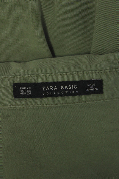 Zara Basic Womens Army Green Collared Button Up Blouse Long Sleeve Size XS