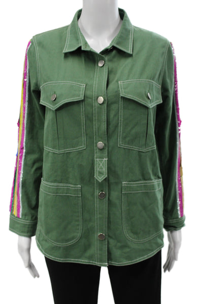 Vilagallo Women Military Jacket Green Cotton Long Sleeve Size S