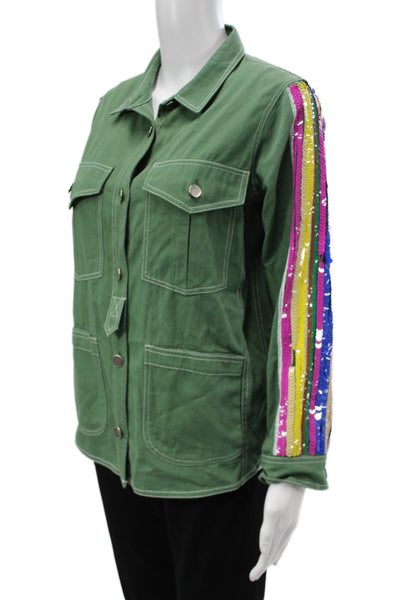Vilagallo Women Military Jacket Green Cotton Long Sleeve Size S