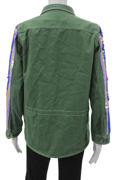 Vilagallo Women Military Jacket Green Cotton Long Sleeve Size S