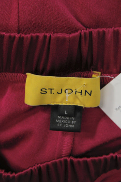 St. John Women Sweatpants Red Cotton Spandex Solid Classic Fall Size L