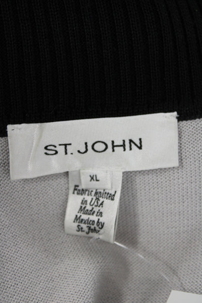 St. John Unisex Black Geometric Mock Neck Full Zip Cardigan Size XL