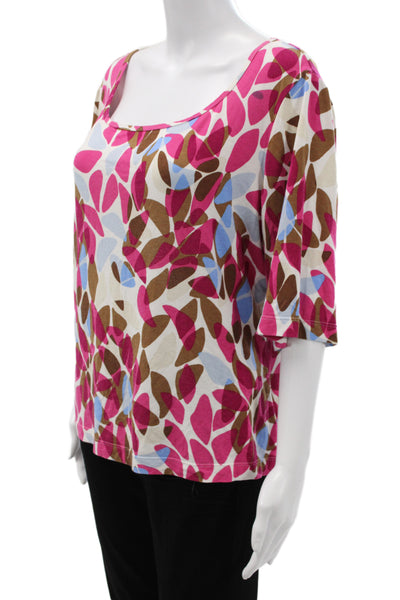 St. John Womens Pink Jersey Blouse Square Neck 3/4 Sleeve Geometric Size XL
