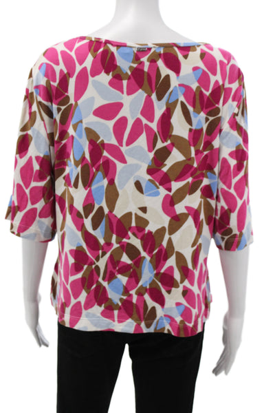 St. John Womens Pink Jersey Blouse Square Neck 3/4 Sleeve Geometric Size XL
