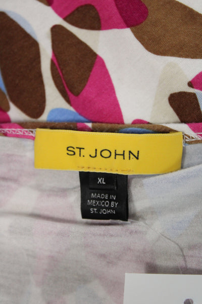 St. John Womens Pink Jersey Blouse Square Neck 3/4 Sleeve Geometric Size XL