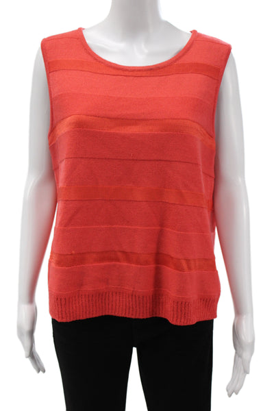 St. John Sport Women Orange Striped Sleeveless Basic Tank Size L