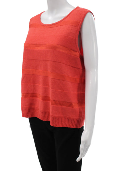 St. John Sport Women Orange Striped Sleeveless Basic Tank Size L
