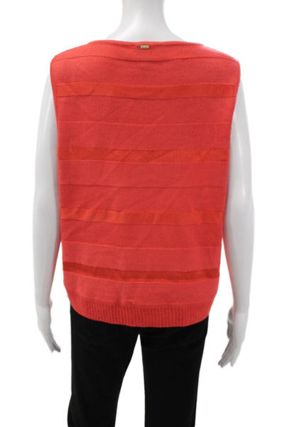 St. John Sport Women Orange Striped Sleeveless Basic Tank Size L