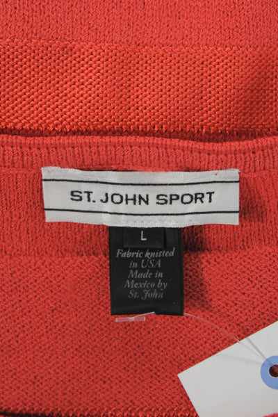 St. John Sport Women Orange Striped Sleeveless Basic Tank Size L