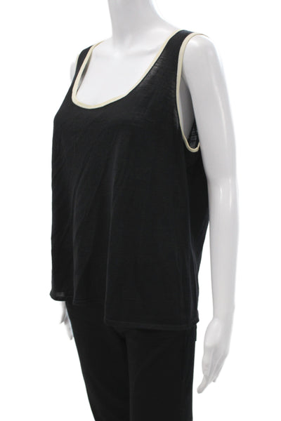 St. John Caviar Womens Basic Sleeveless Square Neck Tank Black Size M