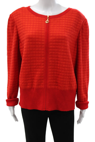 St. John Sport Unisex Red Full Zip Cardigan Geometric Wool Rayon Size XL