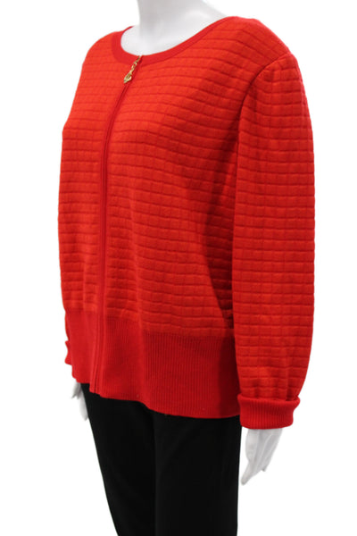 St. John Sport Unisex Red Full Zip Cardigan Geometric Wool Rayon Size XL