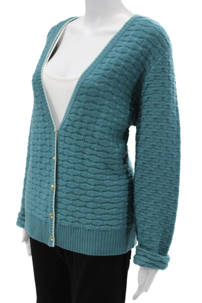 St. John Unisex Cardigan Sweater Green Wool Geometric Button Size XL