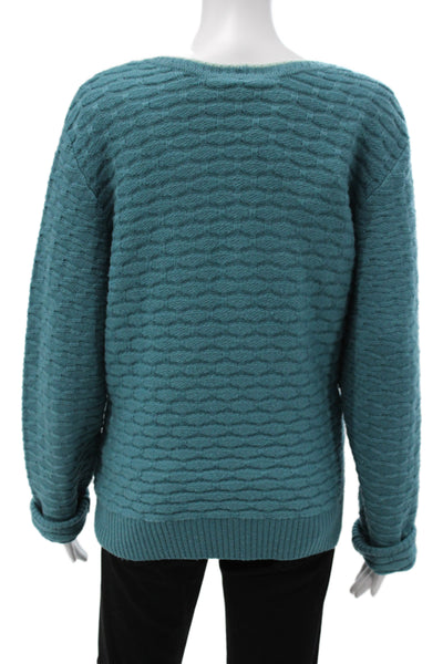 St. John Unisex Cardigan Sweater Green Wool Geometric Button Size XL