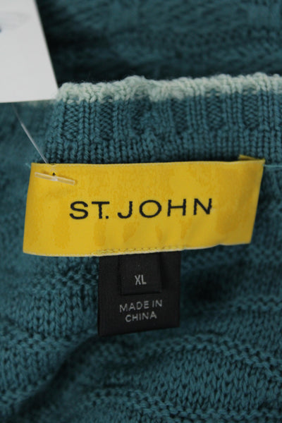 St. John Unisex Cardigan Sweater Green Wool Geometric Button Size XL
