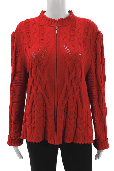 St John Collection Marie Gray Unisex Red Full Zip Cardigan Acrylic Wool Size 14