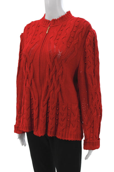 St John Collection Marie Gray Unisex Red Full Zip Cardigan Acrylic Wool Size 14