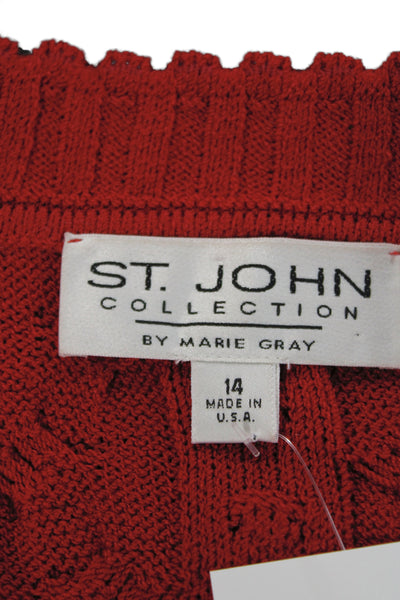 St John Collection Marie Gray Unisex Red Full Zip Cardigan Acrylic Wool Size 14