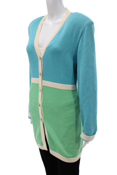 St. John Collection By Marie Gray Womens Cardigan Blue VNeck Colorblock Size 14
