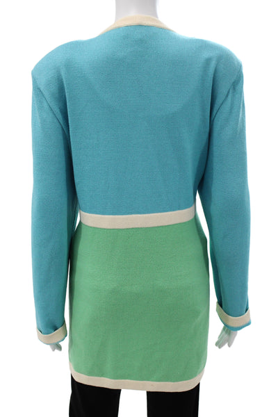 St. John Collection By Marie Gray Womens Cardigan Blue VNeck Colorblock Size 14