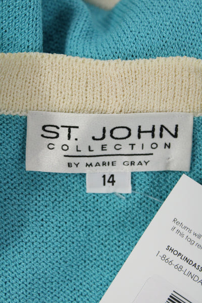 St. John Collection By Marie Gray Womens Cardigan Blue VNeck Colorblock Size 14