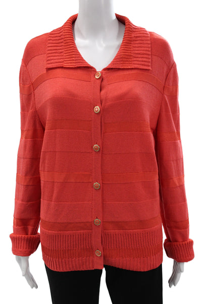 St. John Sport Unisex Cardigan Sweater Collared Striped Red Wool Rayon Size XL