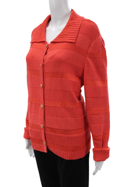 St. John Sport Unisex Cardigan Sweater Collared Striped Red Wool Rayon Size XL