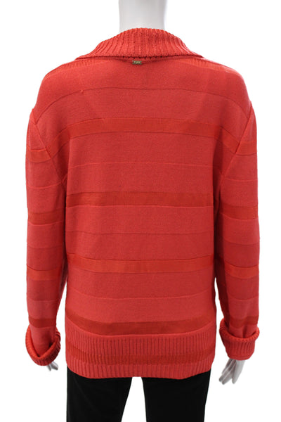 St. John Sport Unisex Cardigan Sweater Collared Striped Red Wool Rayon Size XL