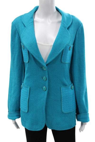 St. John Collection Womens Blue Tencel Blend Blazer Collared Button Size 16